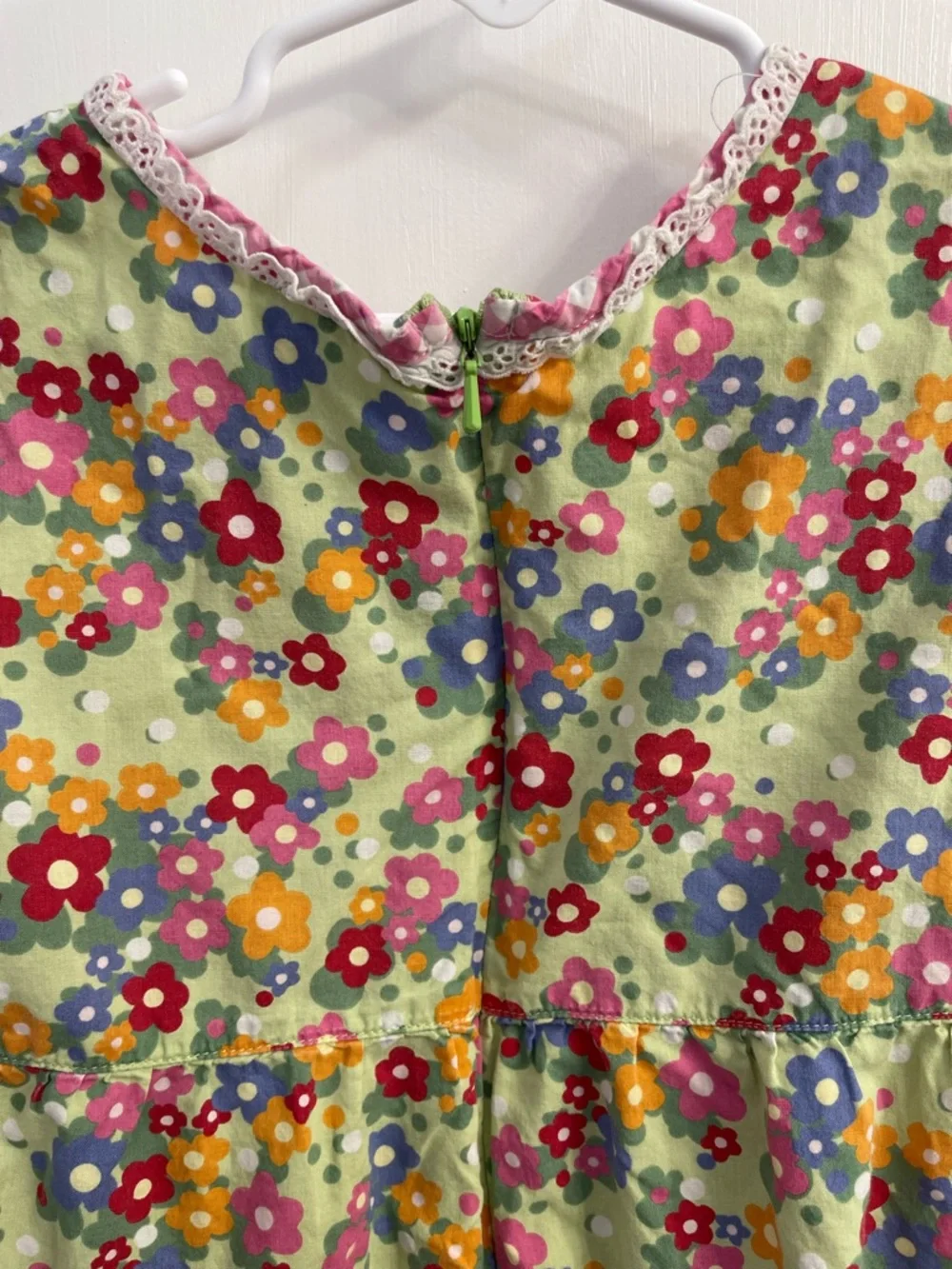 Hanna Andersson Light Green Floral Tiered Dress with Pink Trim - Picture 5 of 10